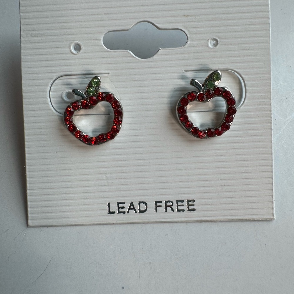 New halo Apple rhinestone earrings-red/green